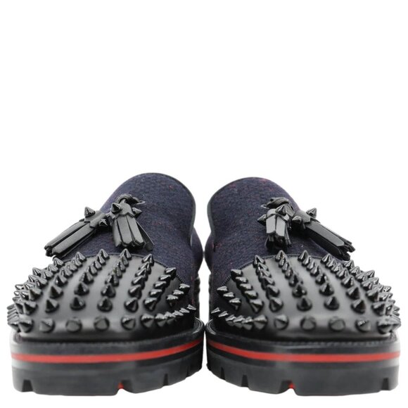 Christian Louboutin  Rossini Spike Tassel Tweed Loafer Navy Blue - Picture 4 of 12
